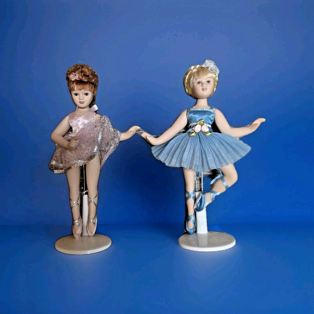 LOT of 2 🩰 BALLET DOLLS Full-Body PORCELAIN Doll 8" BALLERINA Ornament TUTU